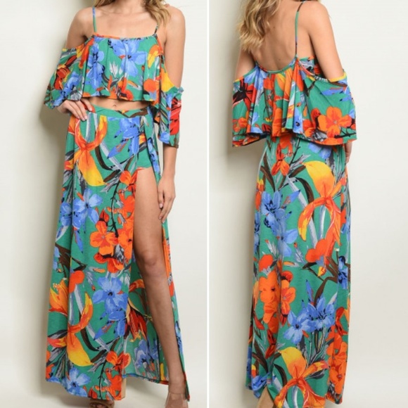LAST 1!TROPICAL PRINT 2 PIECE SET MAXI SKIRT & TOP - Picture 8 of 8